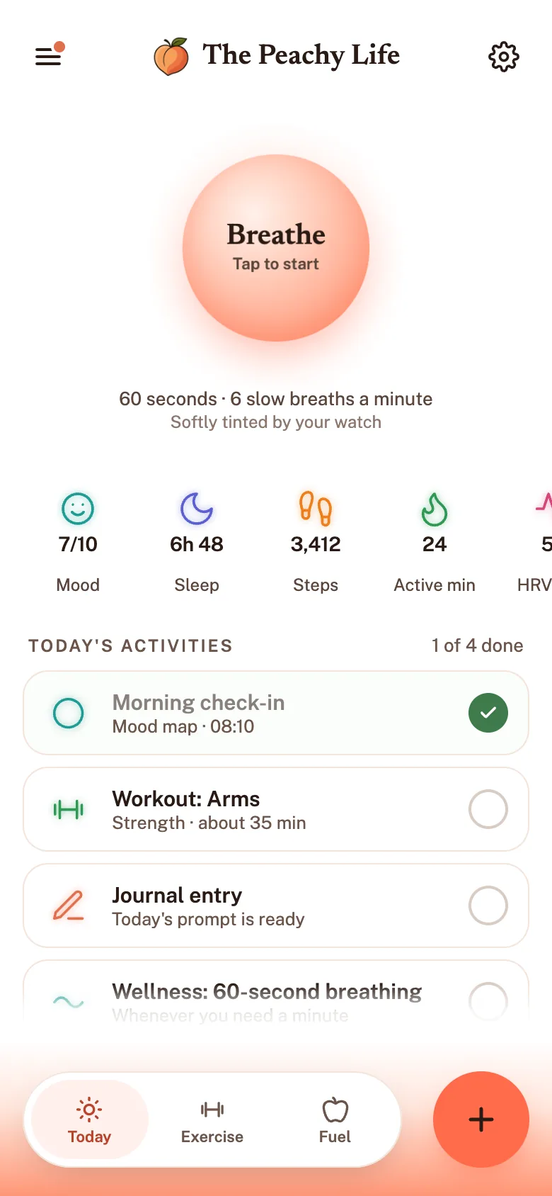 The home screen with calm first