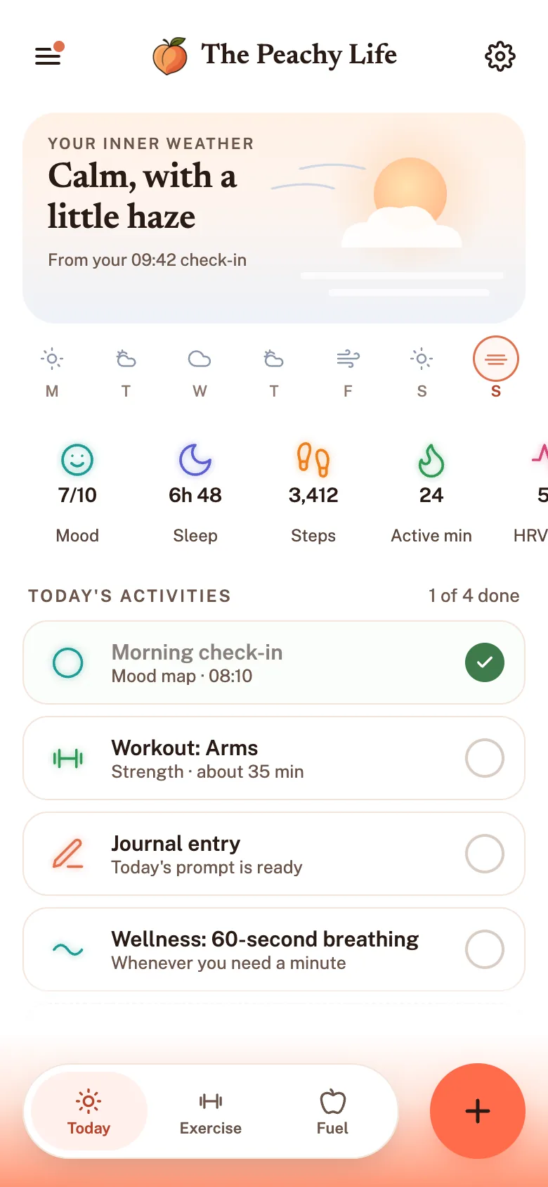 The home screen with mood first